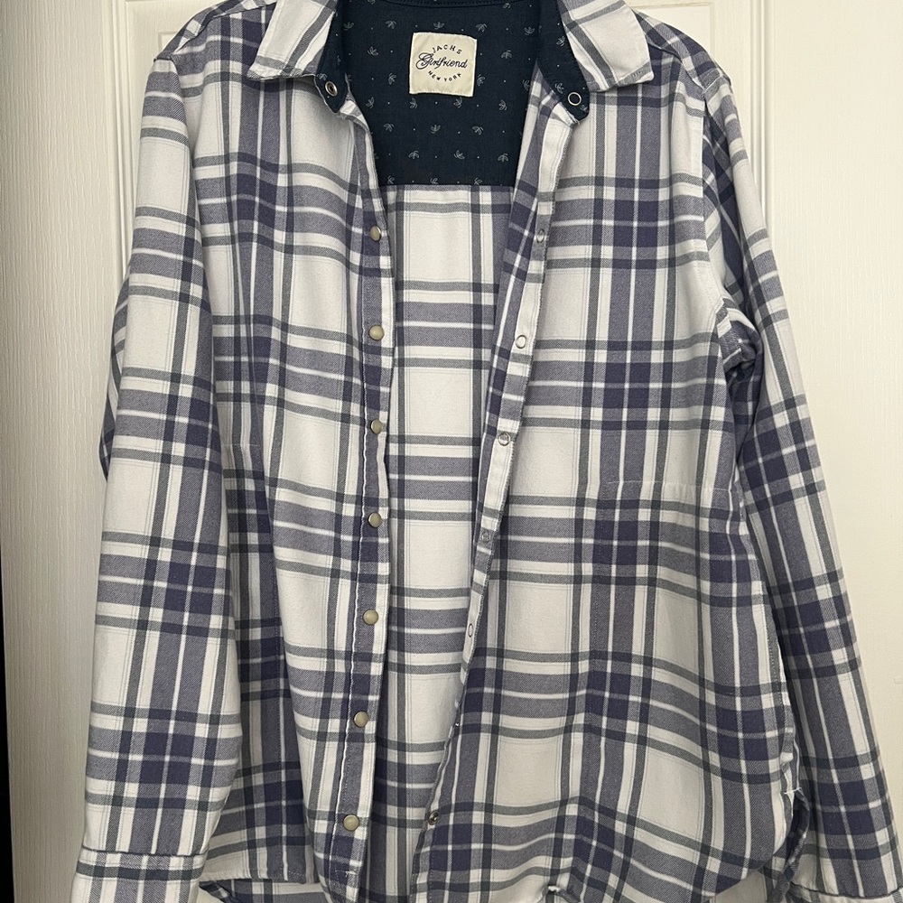 Stafford Navy and White Plaid Casual Shirt